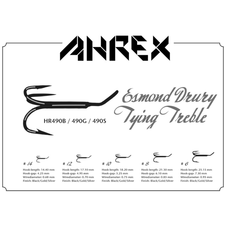 Ahrex Hr490S Esmond Drury Treble (Silver Finish) #12 Salmon Fly Tying Hooks